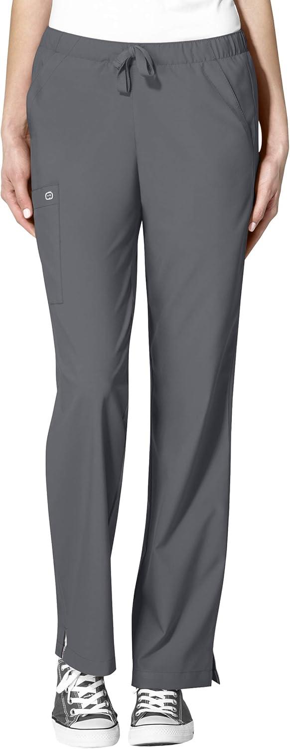 WonderWink W123 Women’s Basic V-Neck Top & Drawstring Pant Scrub Set + Badge Reel(Pewter)