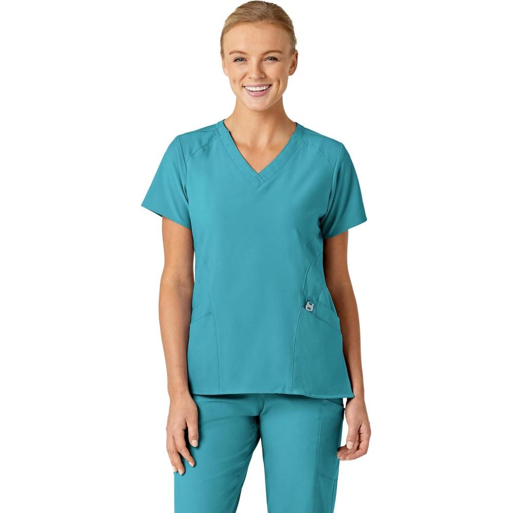 Wink Women’s Women’s Stylized V-Neck Scrub Top(Teal Blue)