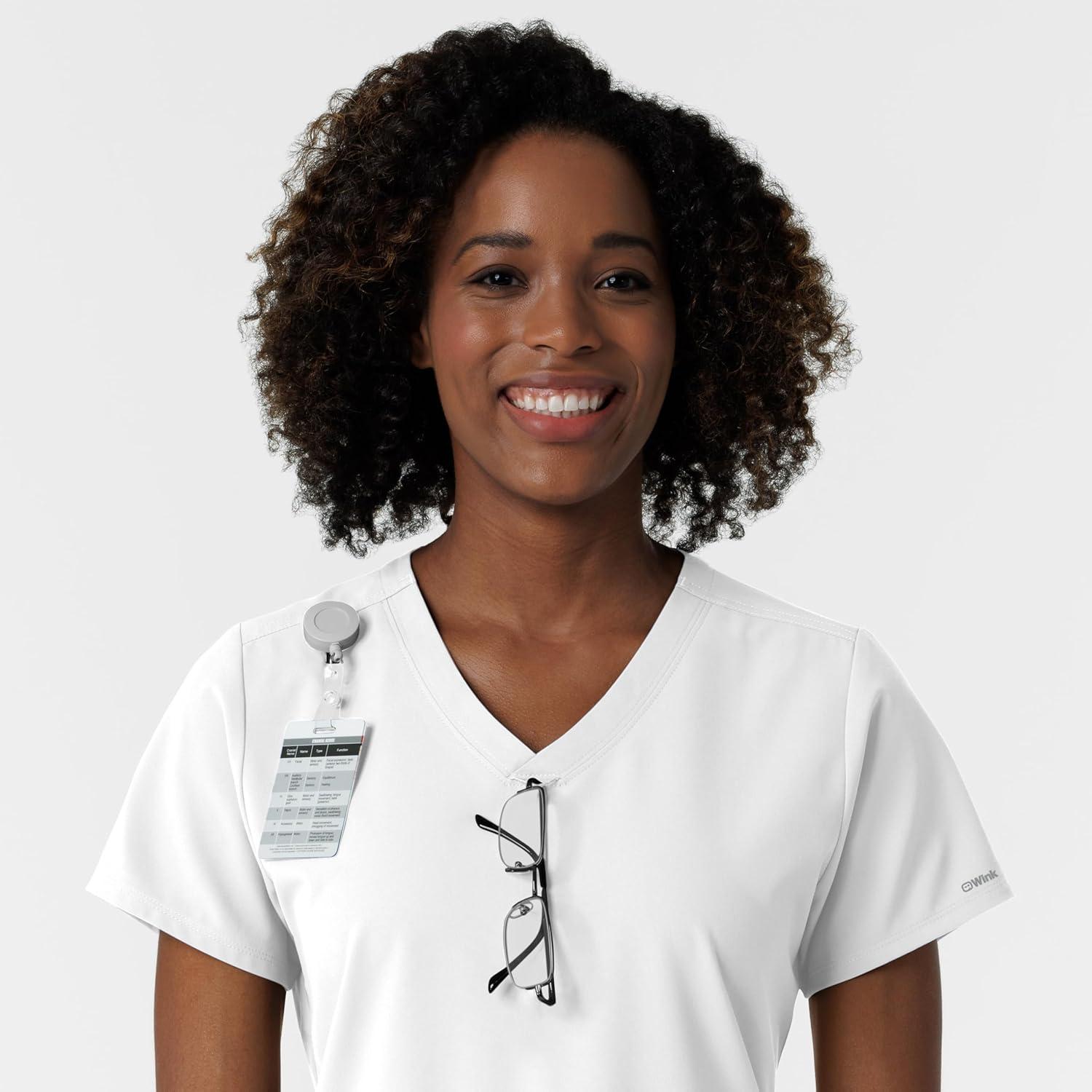 Wink NURTUR Scrubs for Women, V-Neck Scrub Top – White, 3X