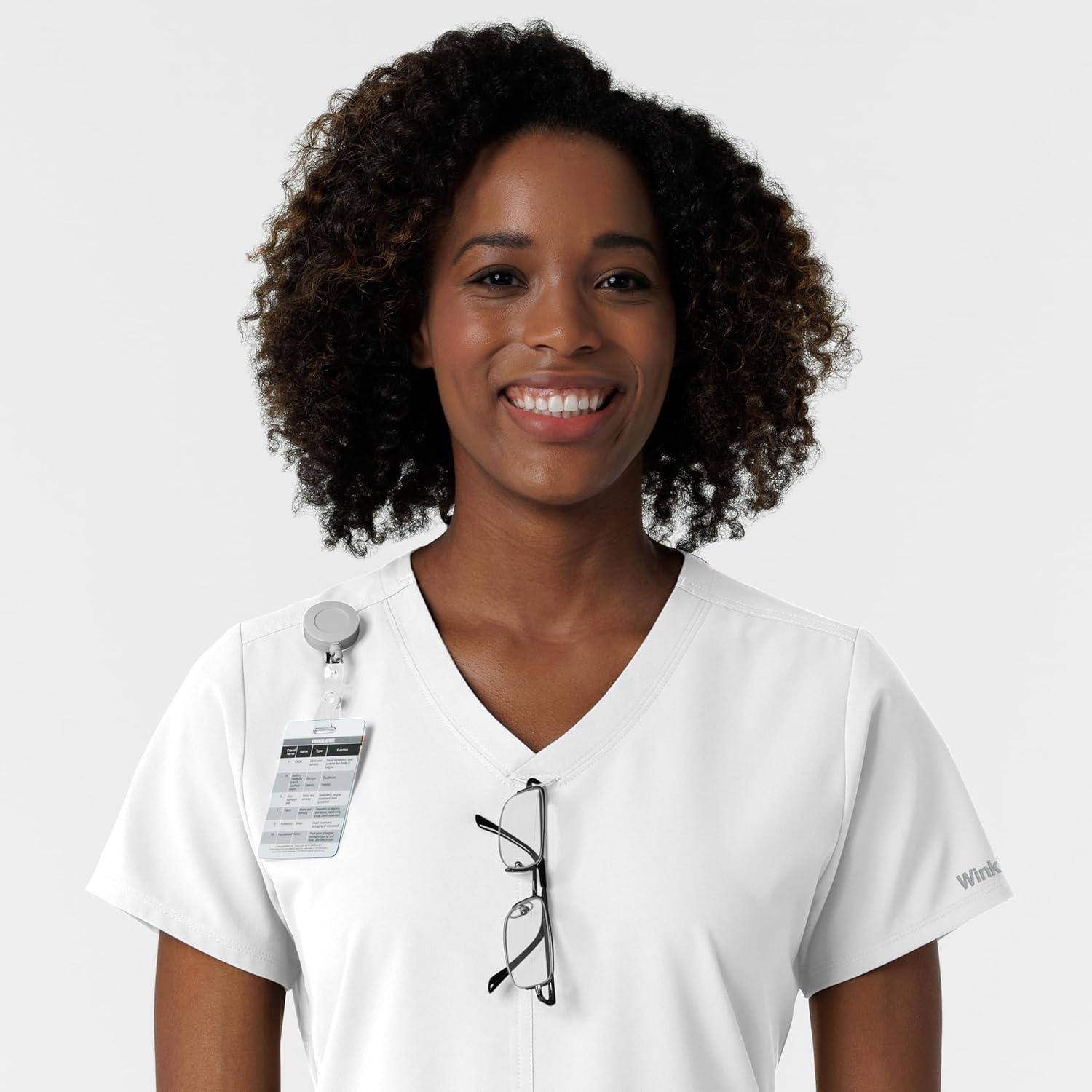 Wink NURTUR Scrubs for Women, V-Neck Scrub Top – White, 3X