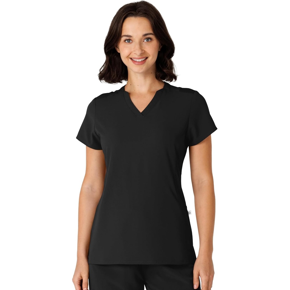 Wink Nova Women’s Flex-n-Reach Shoulder Panel V-Neck Scrub Top(Black)