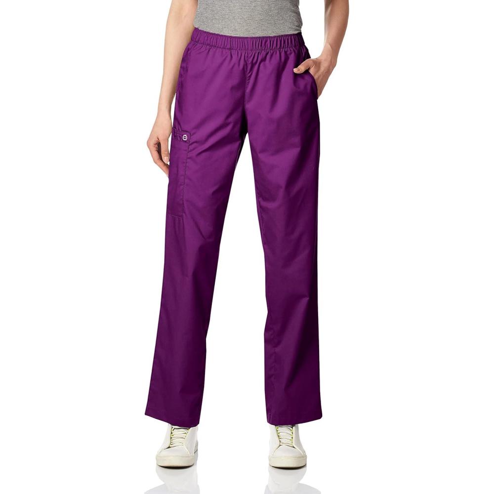 WINK WonderWORK Scrubs for Women, Pull-On Cargo Scrub Pants(Eggplant)