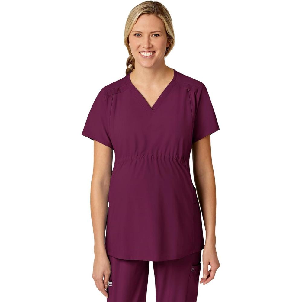 Wink Scrubs for Women, W123, Maternity V-Neck Tops with 5 Pockets(Wine)