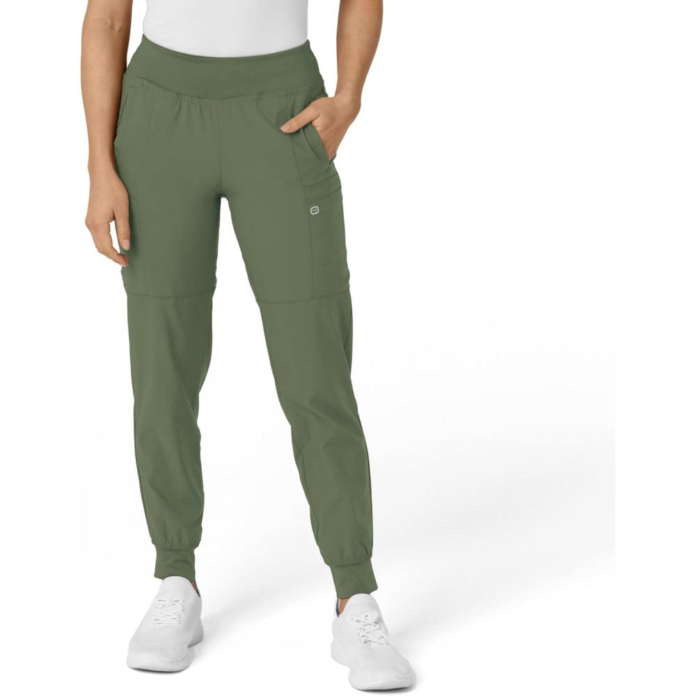 W123 Women’s Comfort Waist Cargo Jogger Scrub Pant(Olive)