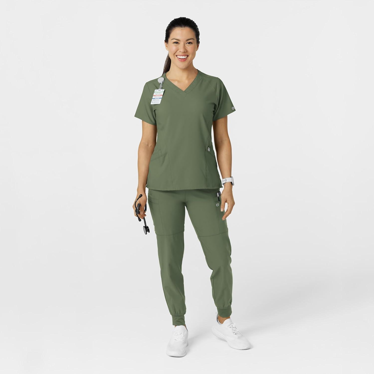 W123 Women’s Comfort Waist Cargo Jogger Scrub Pant(Olive)