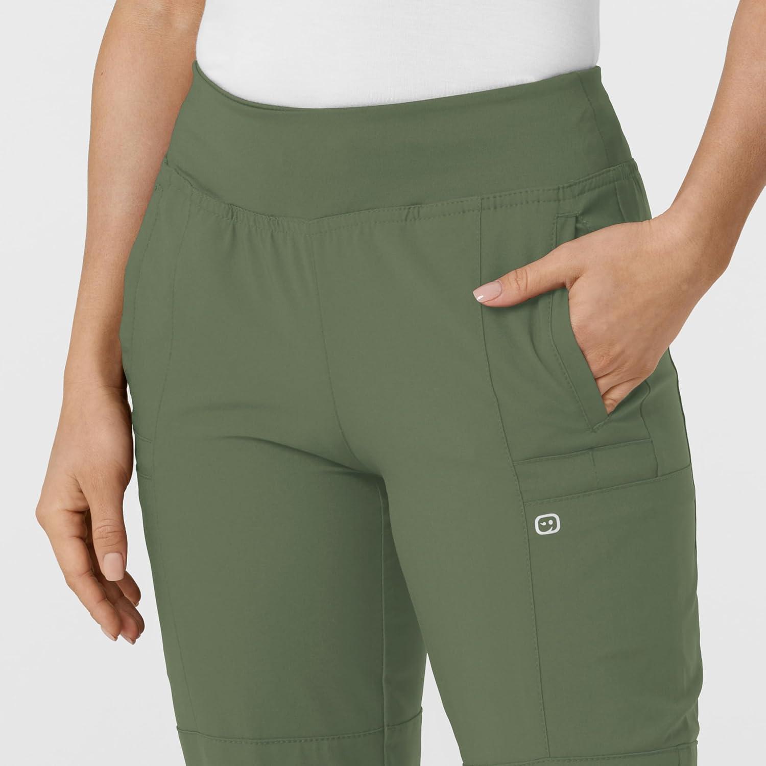 W123 Women’s Comfort Waist Cargo Jogger Scrub Pant(Olive)