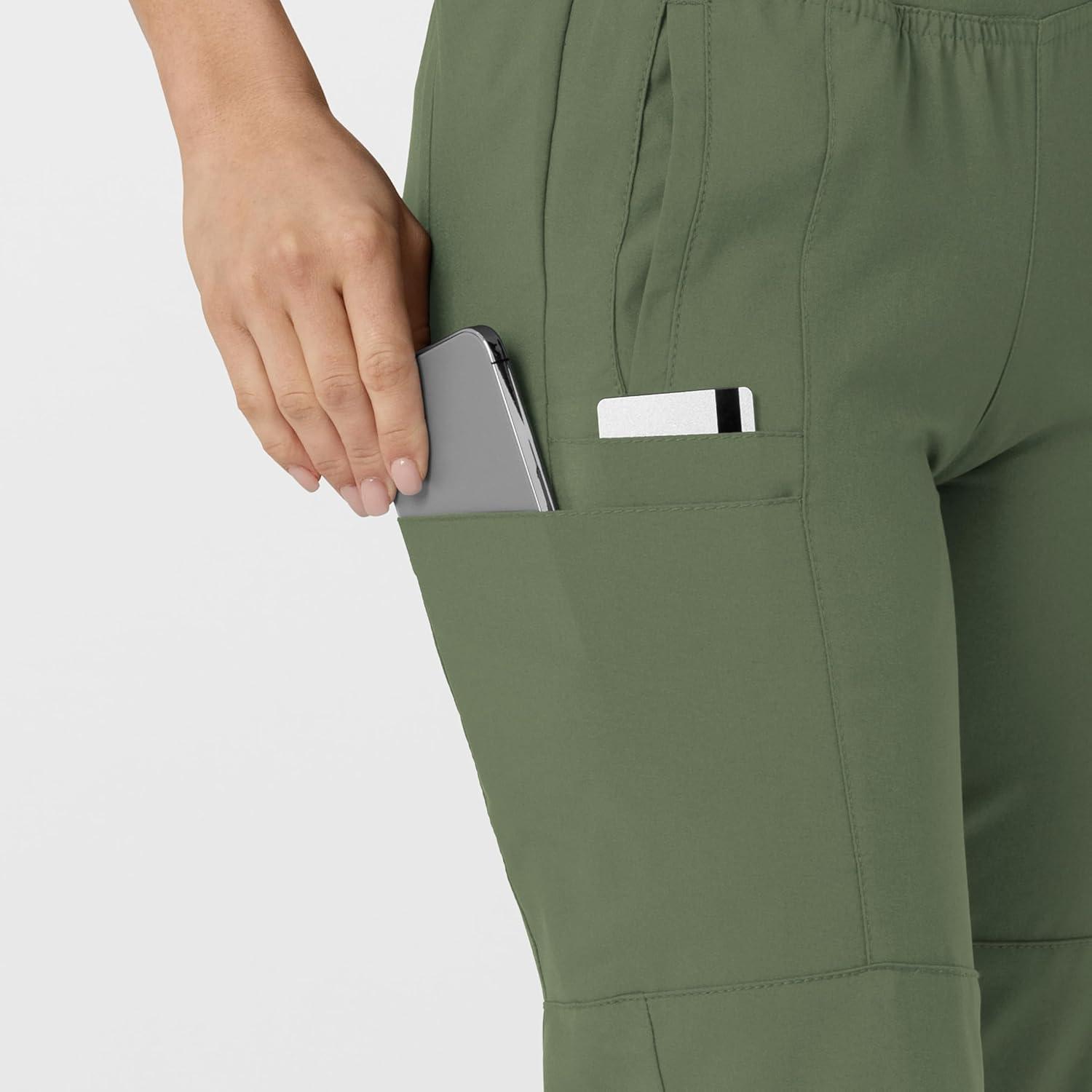 W123 Women’s Comfort Waist Cargo Jogger Scrub Pant(Olive)