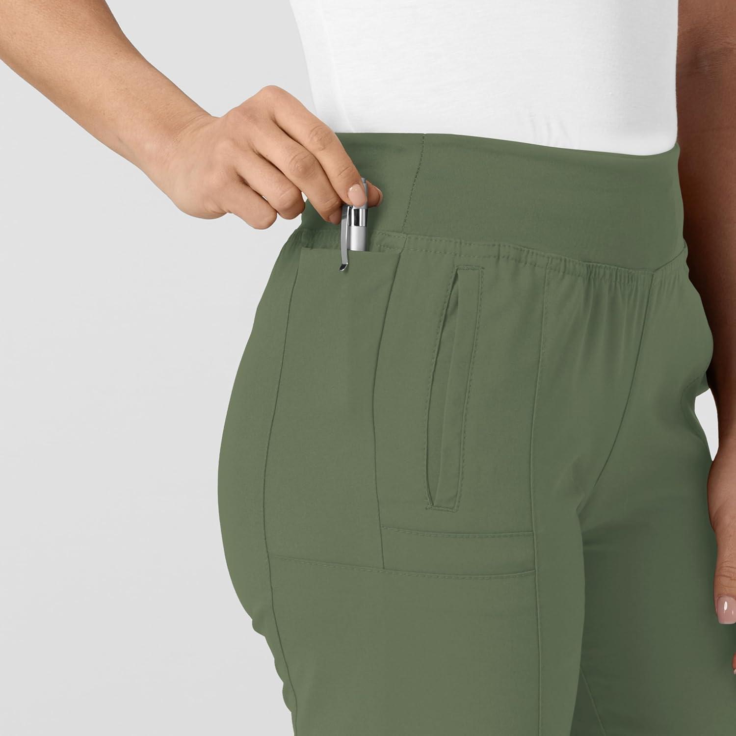 W123 Women’s Comfort Waist Cargo Jogger Scrub Pant(Olive)
