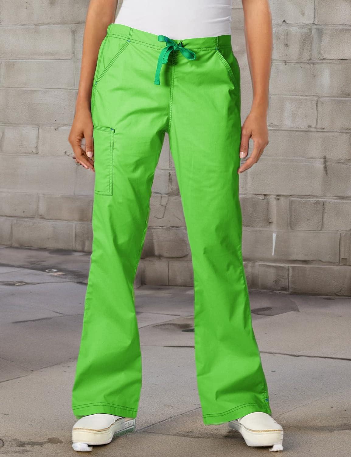WonderWink Womens Grace Flare Leg Cargo PantMedical Scrubs Pants(Green Apple)