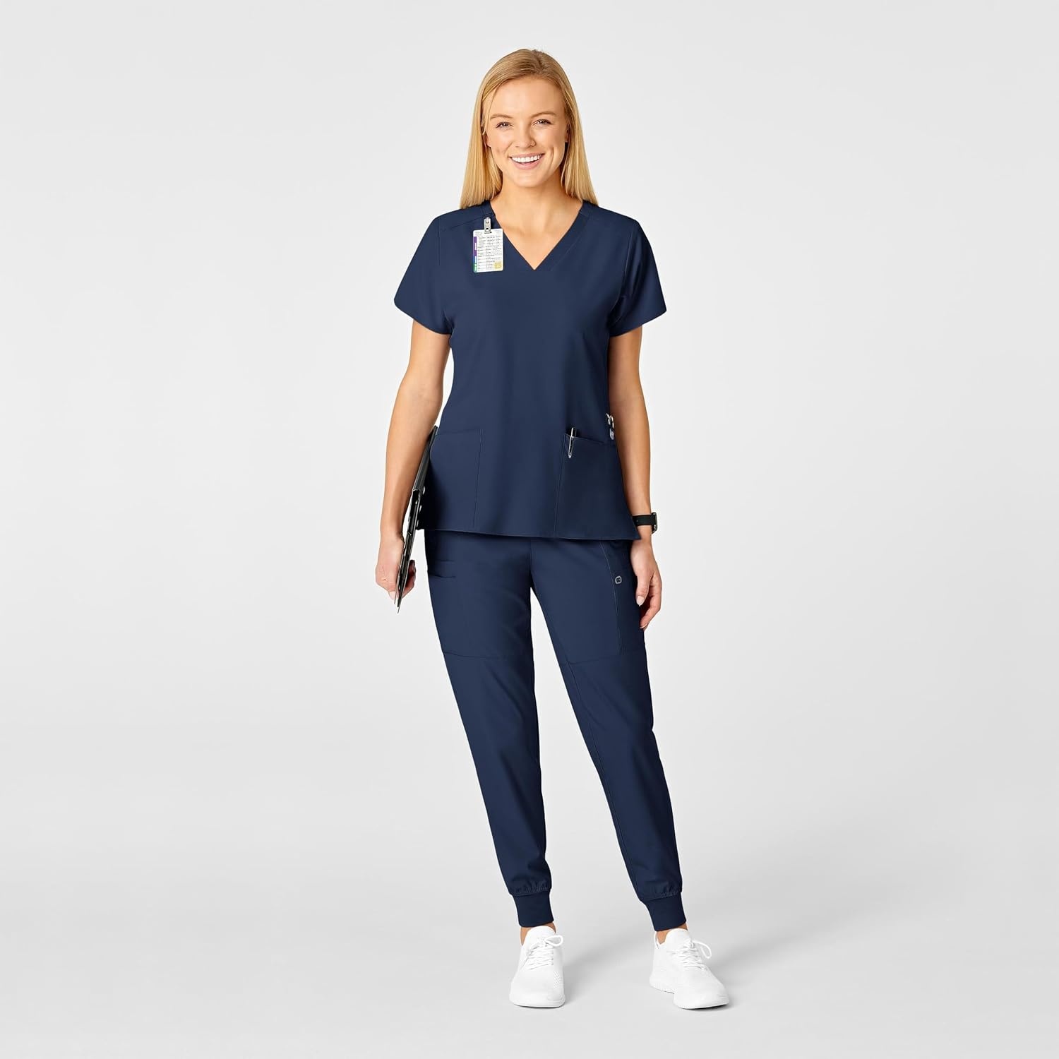 Wink W123 Women’s Flex Back Stylized V-Neck Scrub Top, Navy, X-Small