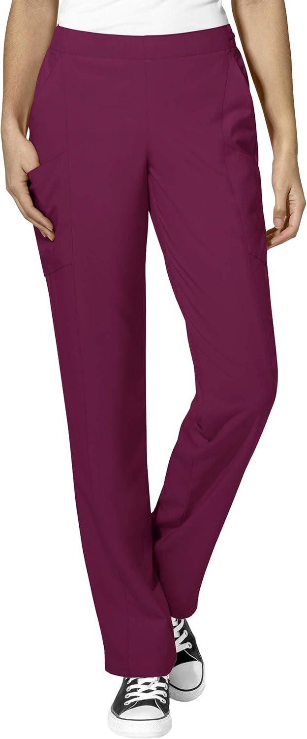 WonderWink W123 Women’s Mock Wrap Top & Flat Front Double Cargo Pant Scrub Set + Badge Reel(Wine)