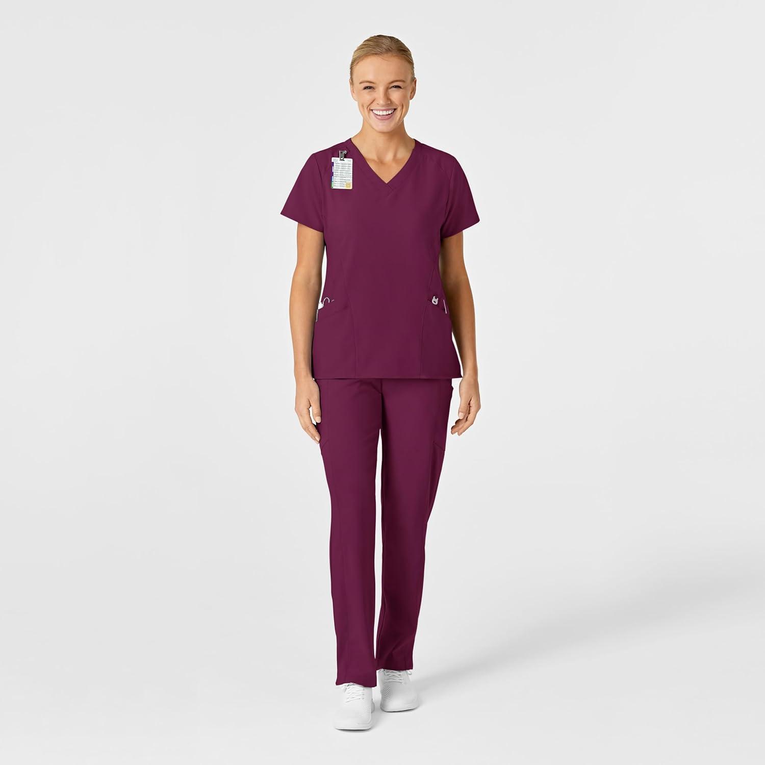 Wink Women’s Women’s Stylized V-Neck Scrub Top(Wine)