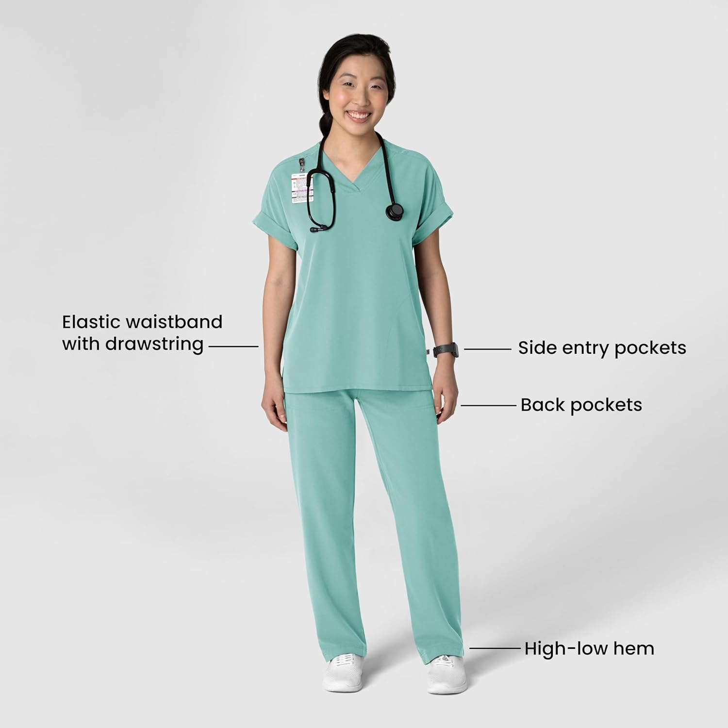 Wink Women’s Women’s Stovepipe High-Low Hem Scrub Pant(Turquoise)