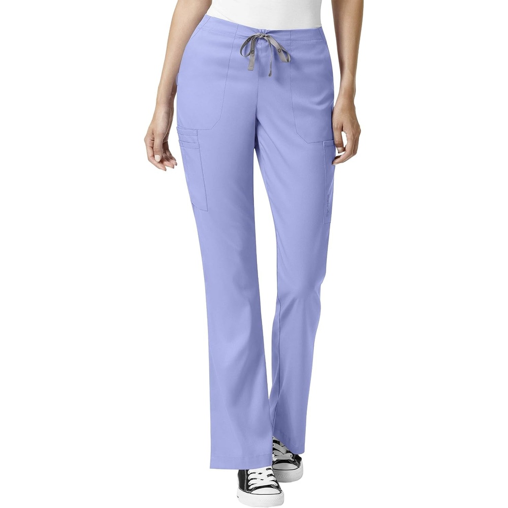 WonderWink Womens Moderate Flare Leg Cargo Medical Scrubs Pants, Ceil Blue, Large Petite US