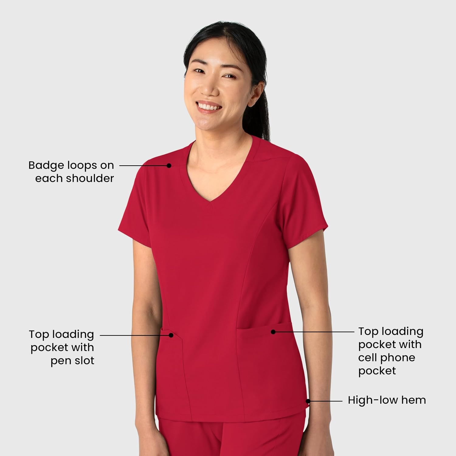 Wink Boundless Women’s 2-Pocket V-Neck Scrub Top(Red)