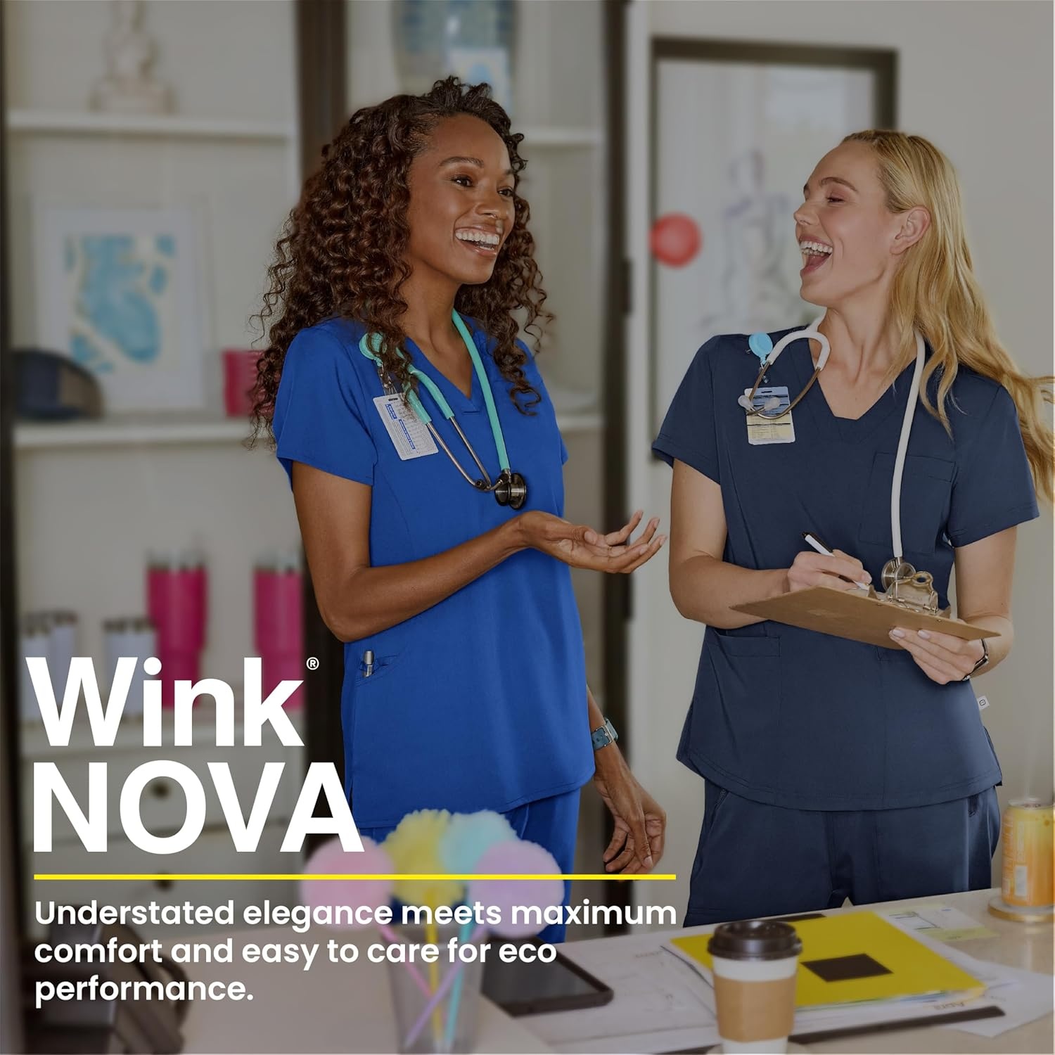 Wink Nova Women’s Flex-n-Reach Shoulder Panel V-Neck Scrub Top(Haze)