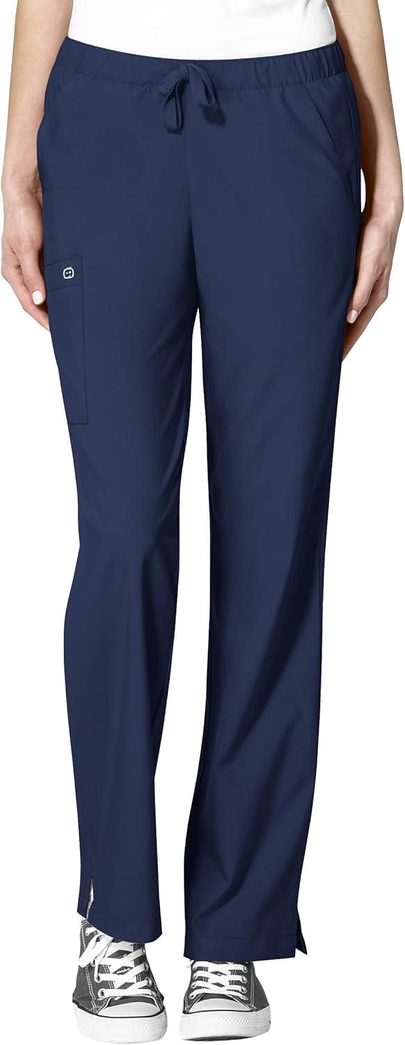WonderWink W123 Women’s Basic V-Neck Top & Drawstring Pant Scrub Set + Badge Reel(Navy)