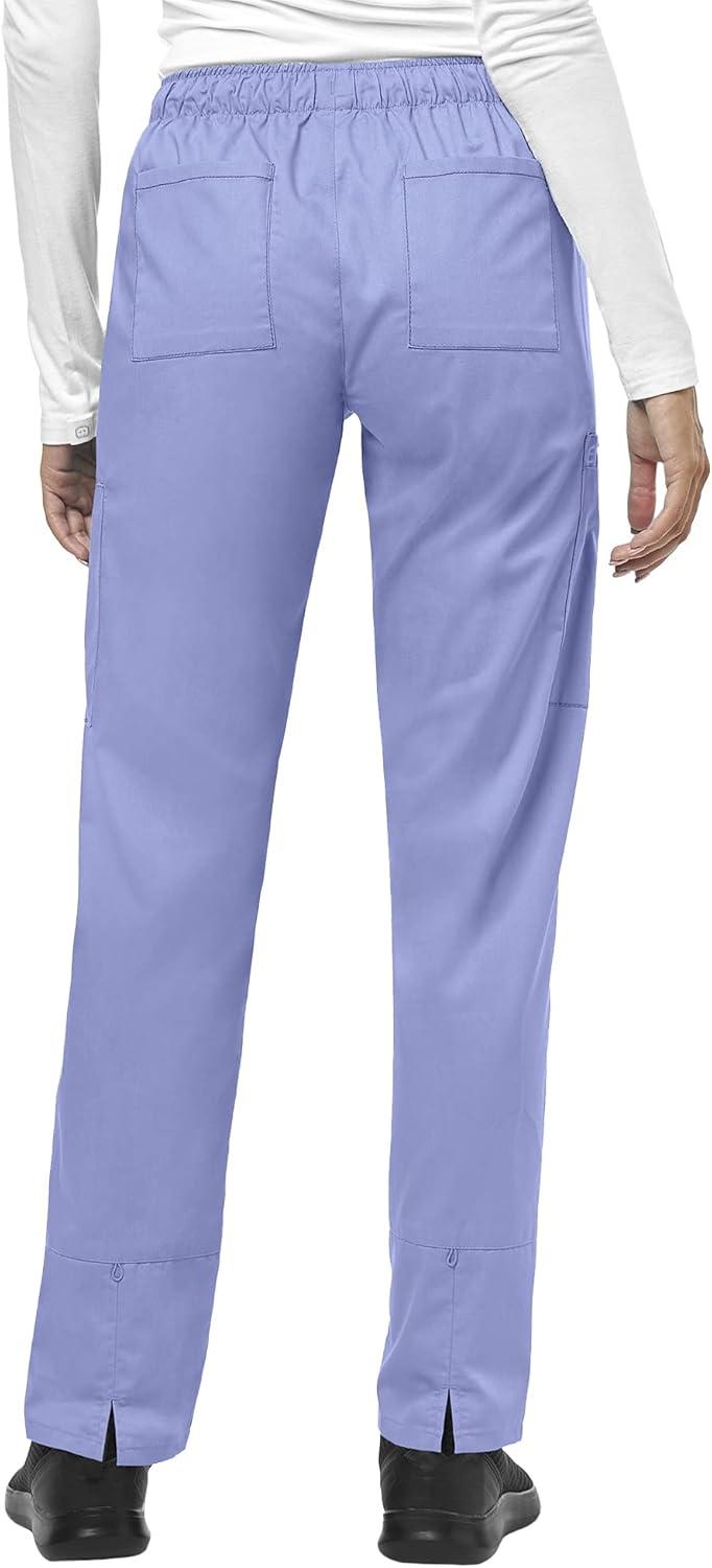 WonderWink WORK Women’s Shaped V-Neck Top & Women’s Convertible Slim Leg Cargo Pant Scrub Set + Badge Reel(Royal)