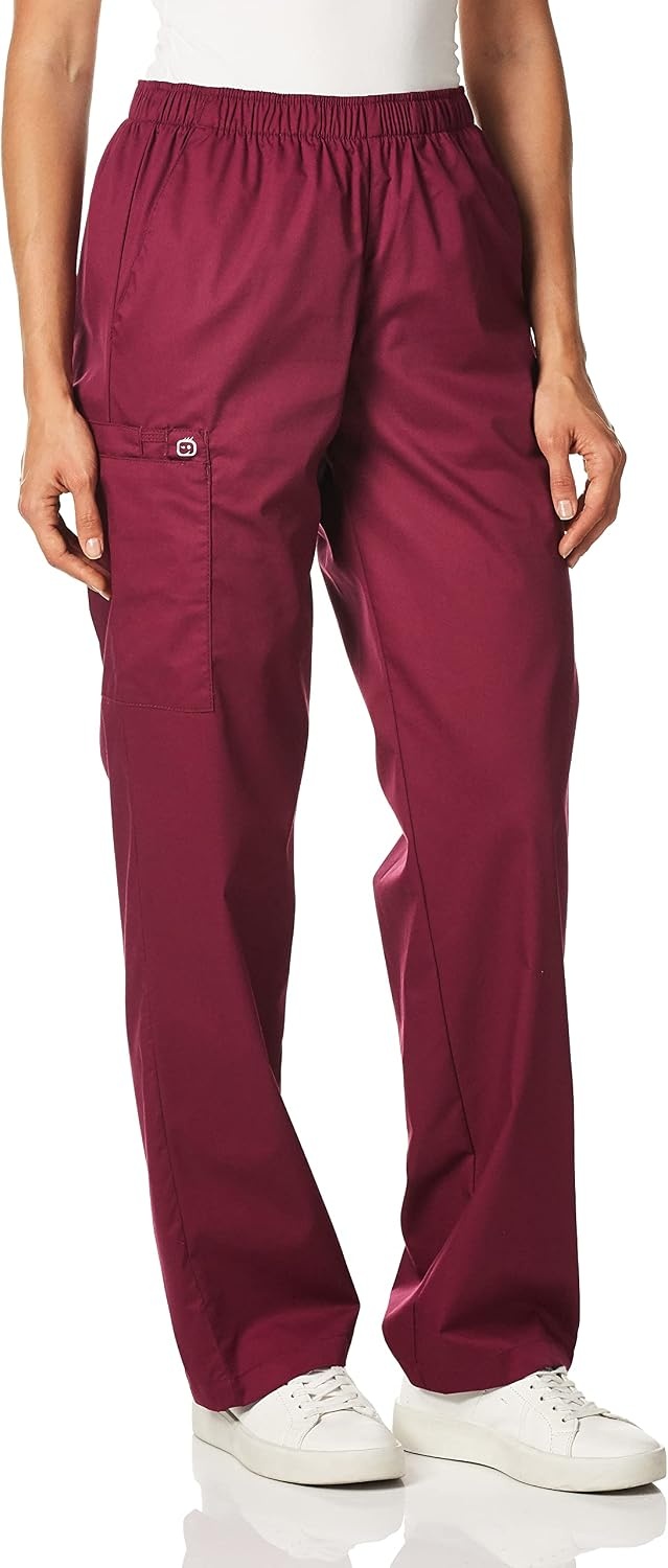 Wink WonderWORK Women’s Pull-On Cargo Scrub Pant, Wine, M