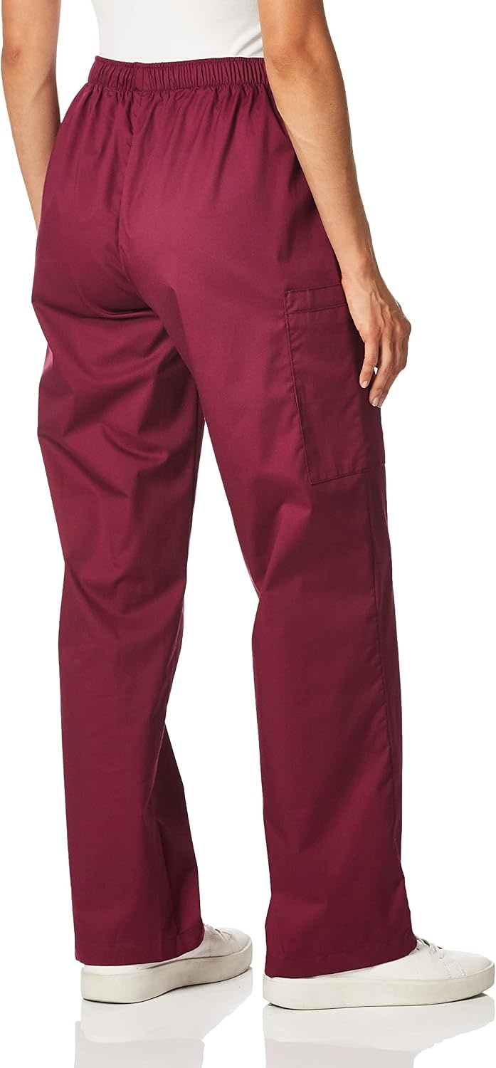 Wink WonderWORK Women’s Pull-On Cargo Scrub Pant, Wine, M