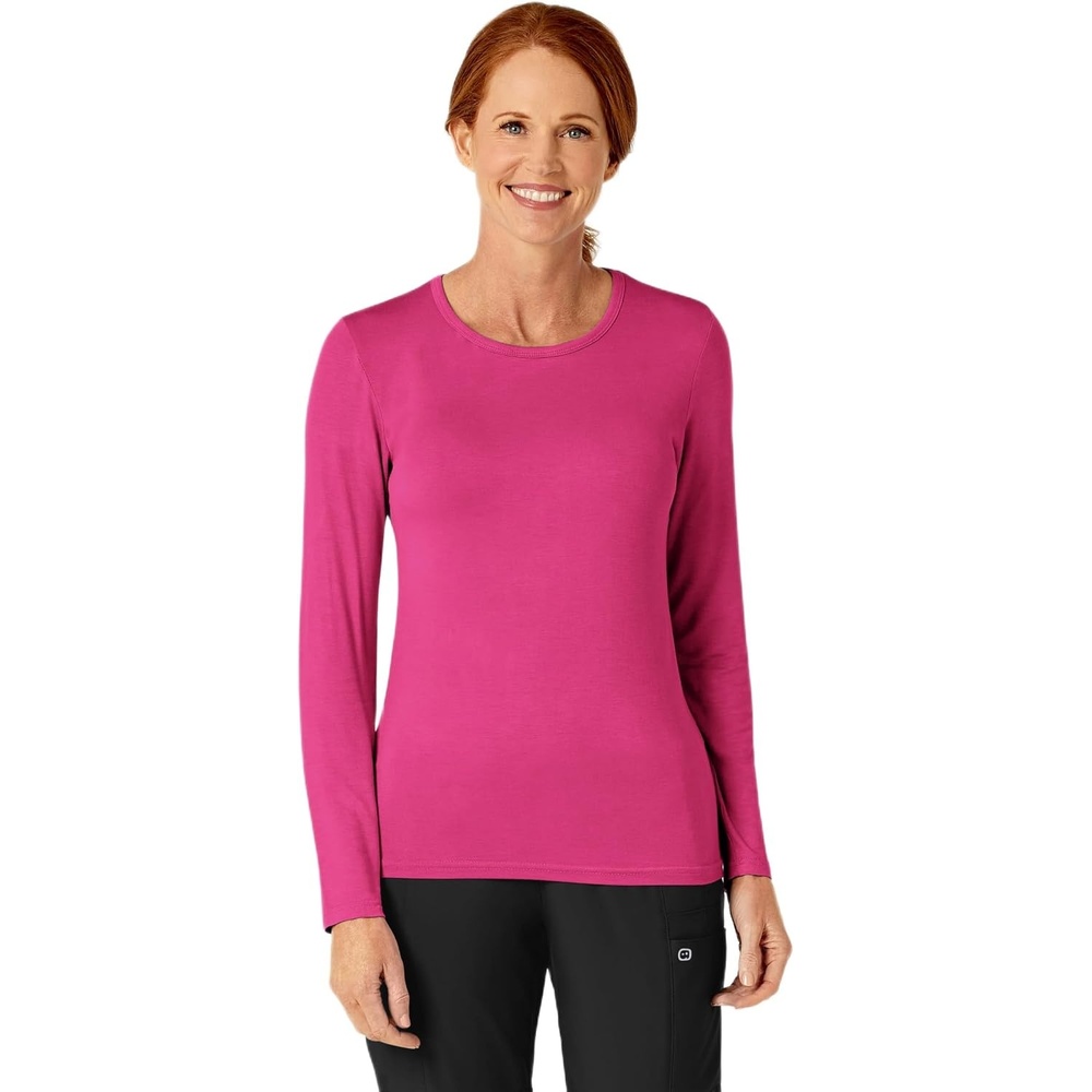 WonderWink womens Wonderwink Silky Long Sleeve Tee medical scrubs shirts, Hot Pink, X-Small US