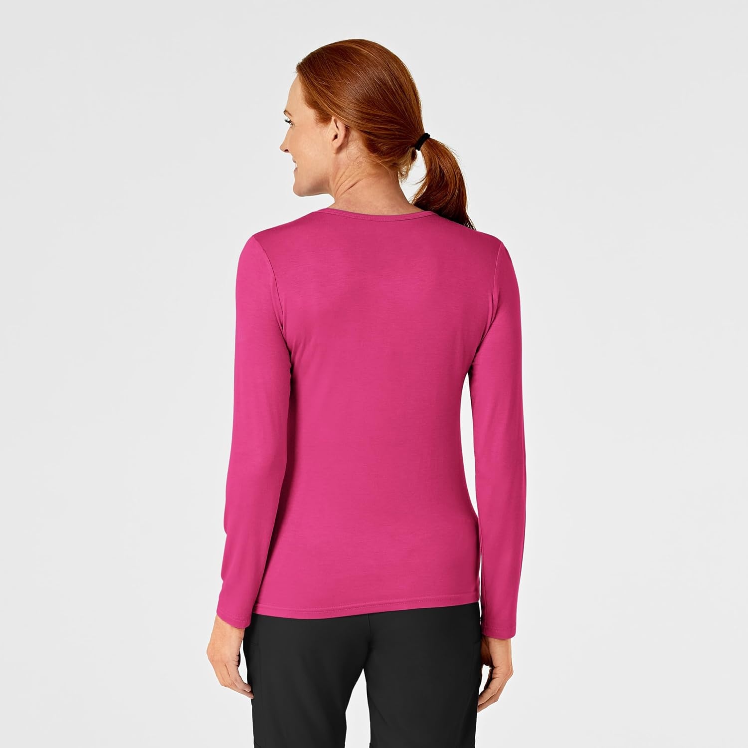 WonderWink womens Wonderwink Silky Long Sleeve Tee medical scrubs shirts, Hot Pink, X-Small US