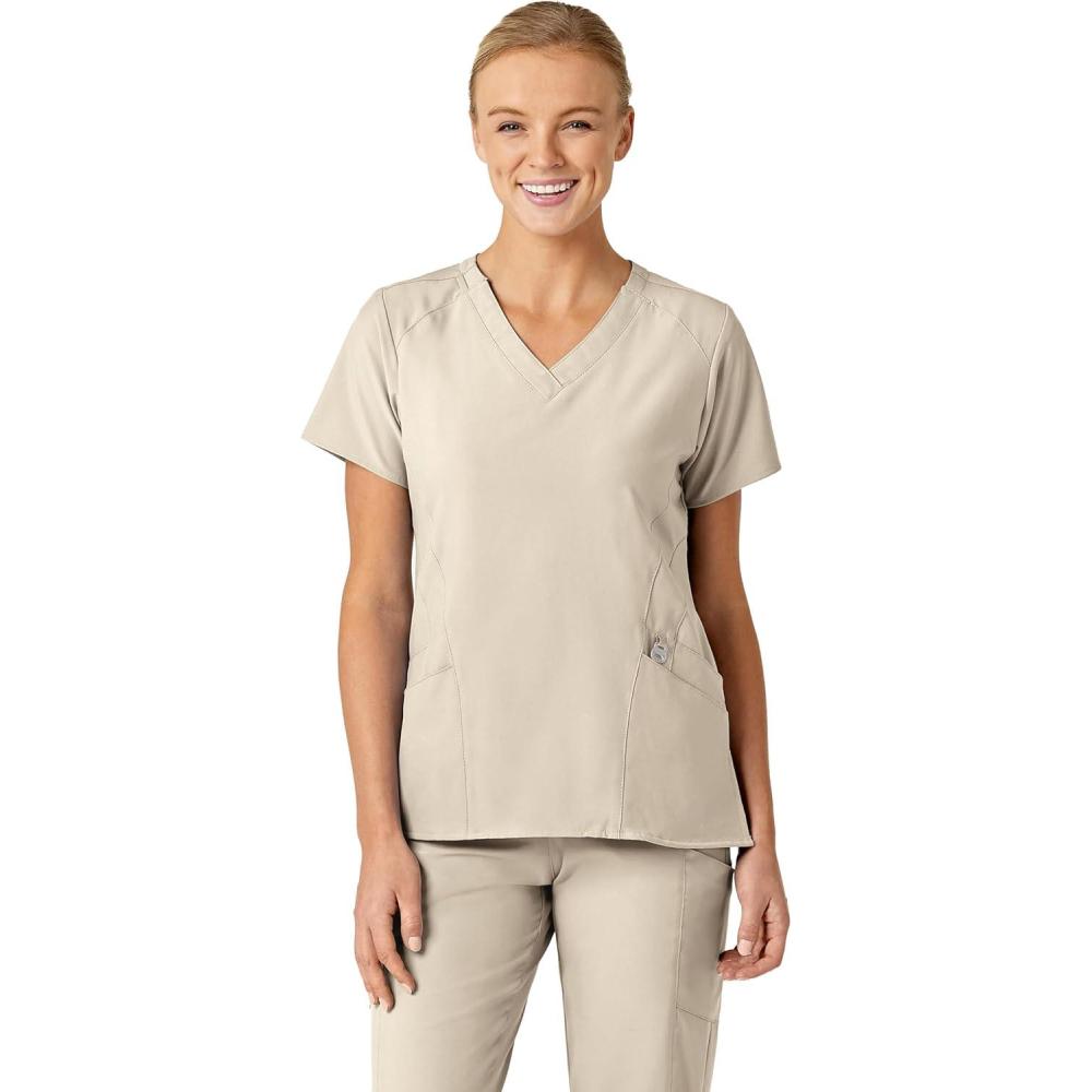 Wink Women’s Women’s Stylized V-Neck Scrub Top(Khaki)