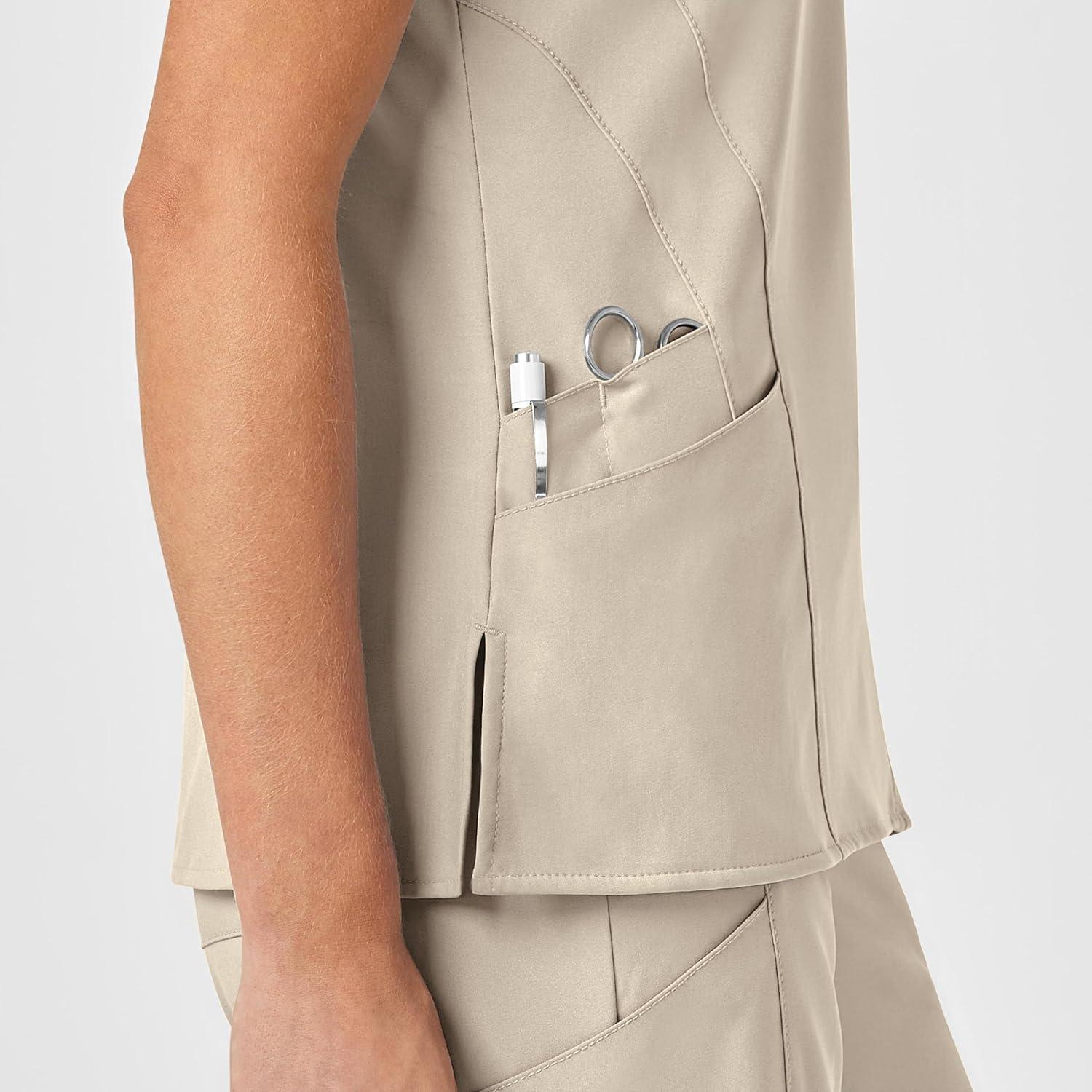 Wink Women’s Women’s Stylized V-Neck Scrub Top(Khaki)