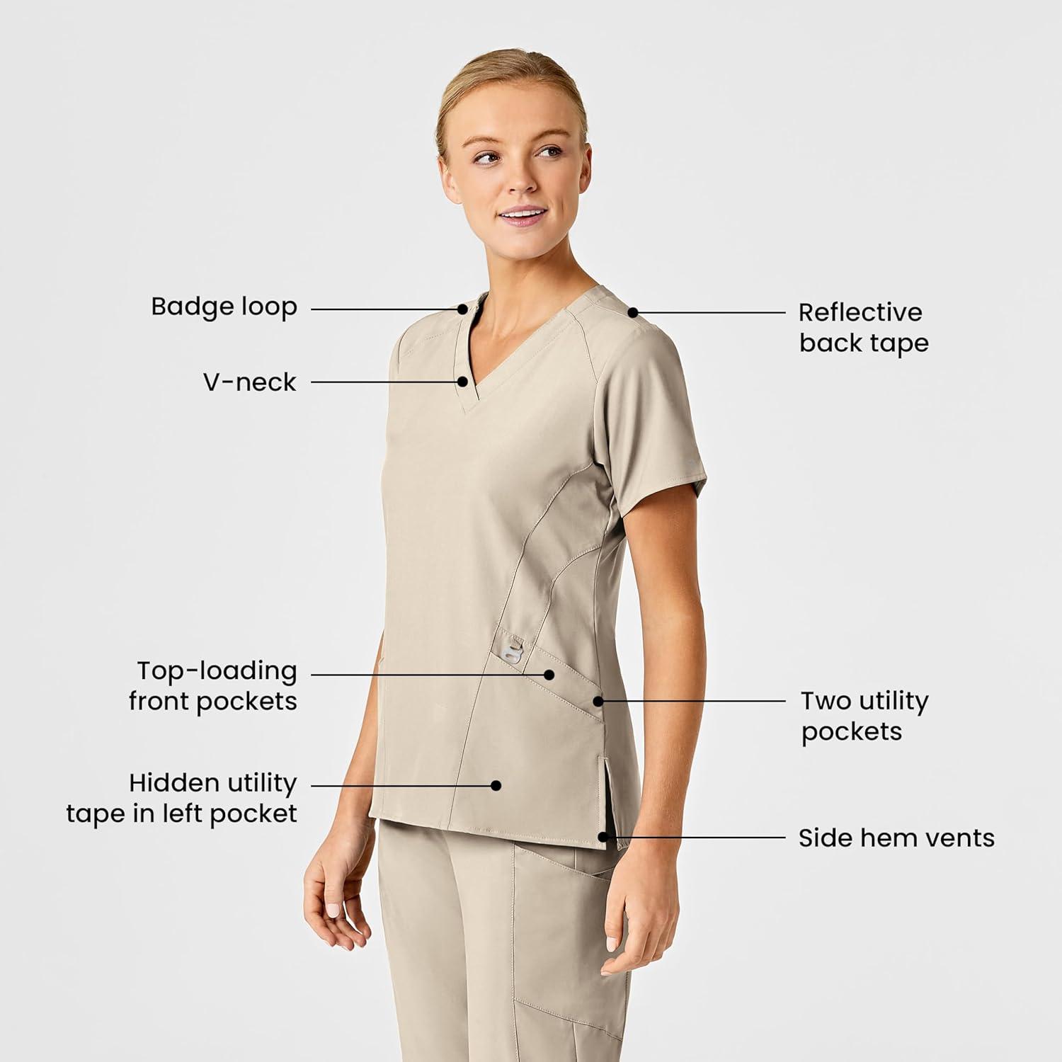 Wink Women’s Women’s Stylized V-Neck Scrub Top(Khaki)