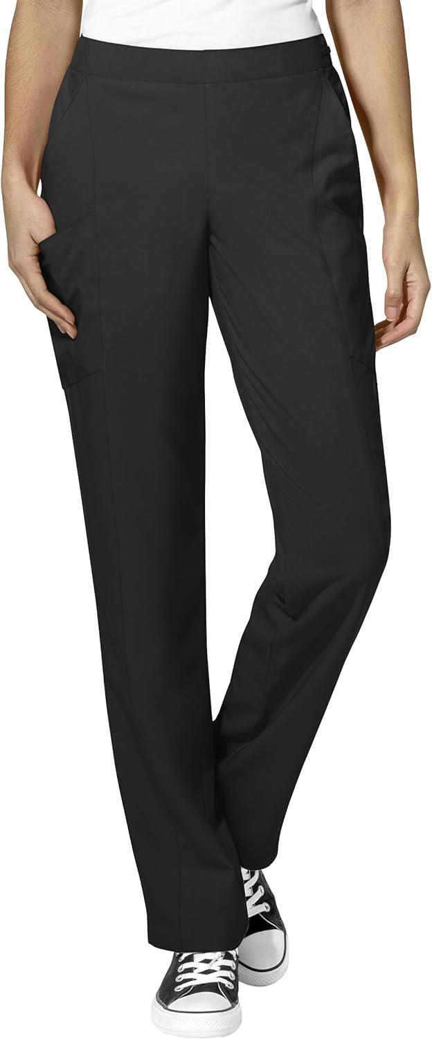 WonderWink W123 Women’s Stylized V-neck Top & Flat Front Double Cargo Pant Scrub Set + Badge Reel(Black)