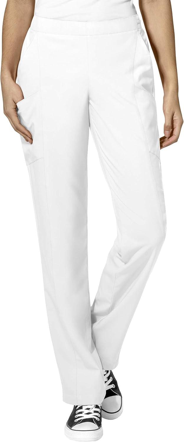 WonderWink W123 Women’s Stylized V-neck Top & Flat Front Double Cargo Pant Scrub Set + Badge Reel(White)
