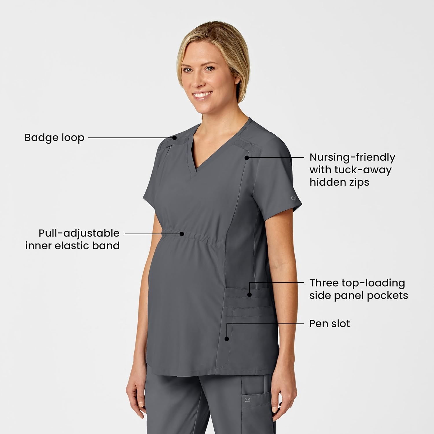 Wink W123 Maternity V-Neck Scrub Top(Pewter)