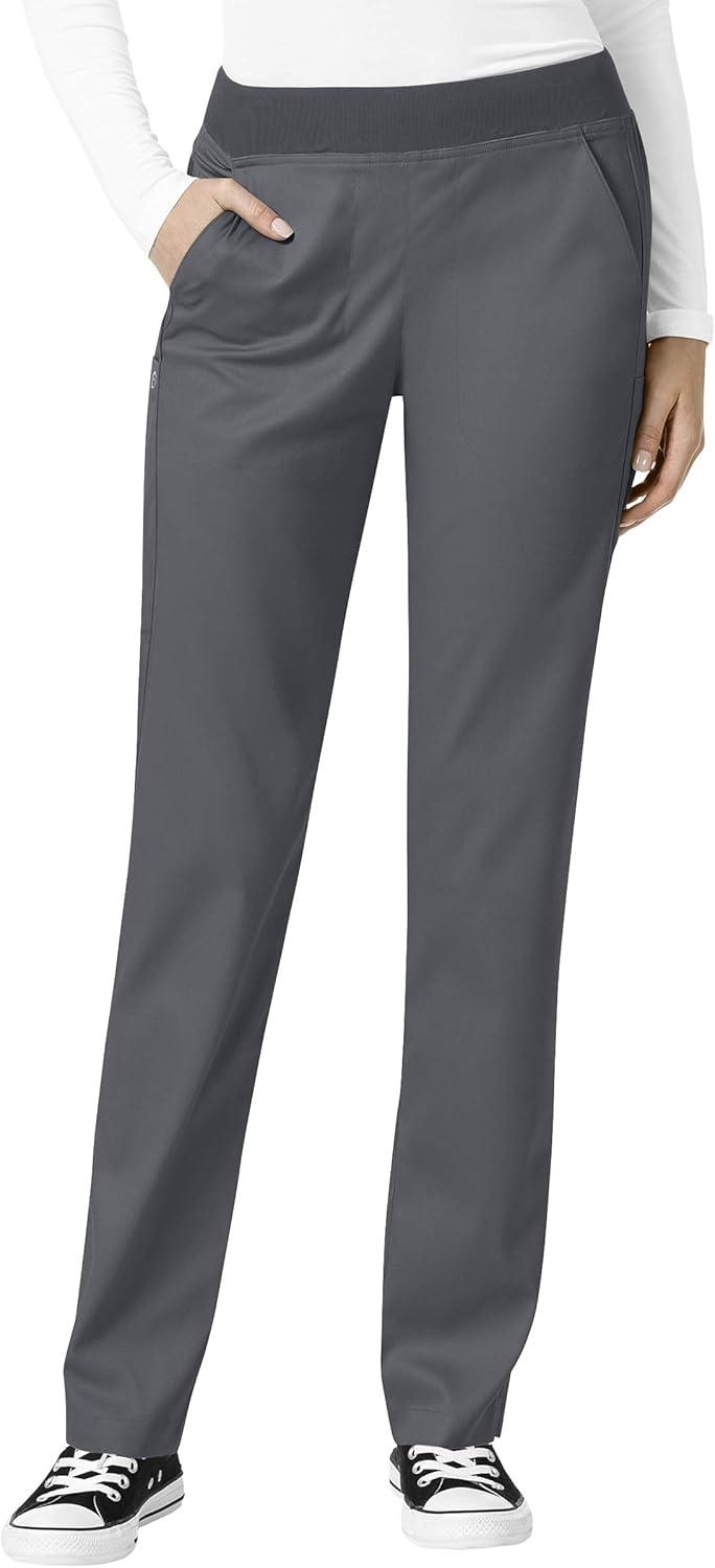 WonderWink PRO Women’s 4 Pocket Wrap Top & Knit Waist Cargo Pant Scrub Set + Badge Reel(Pewter)