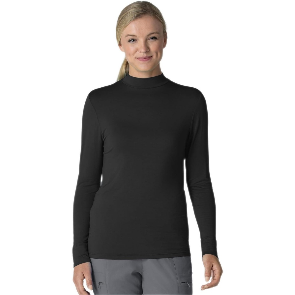 Wink Layers Women’s Long Sleeve Mock Neck Silky Tee(Black)