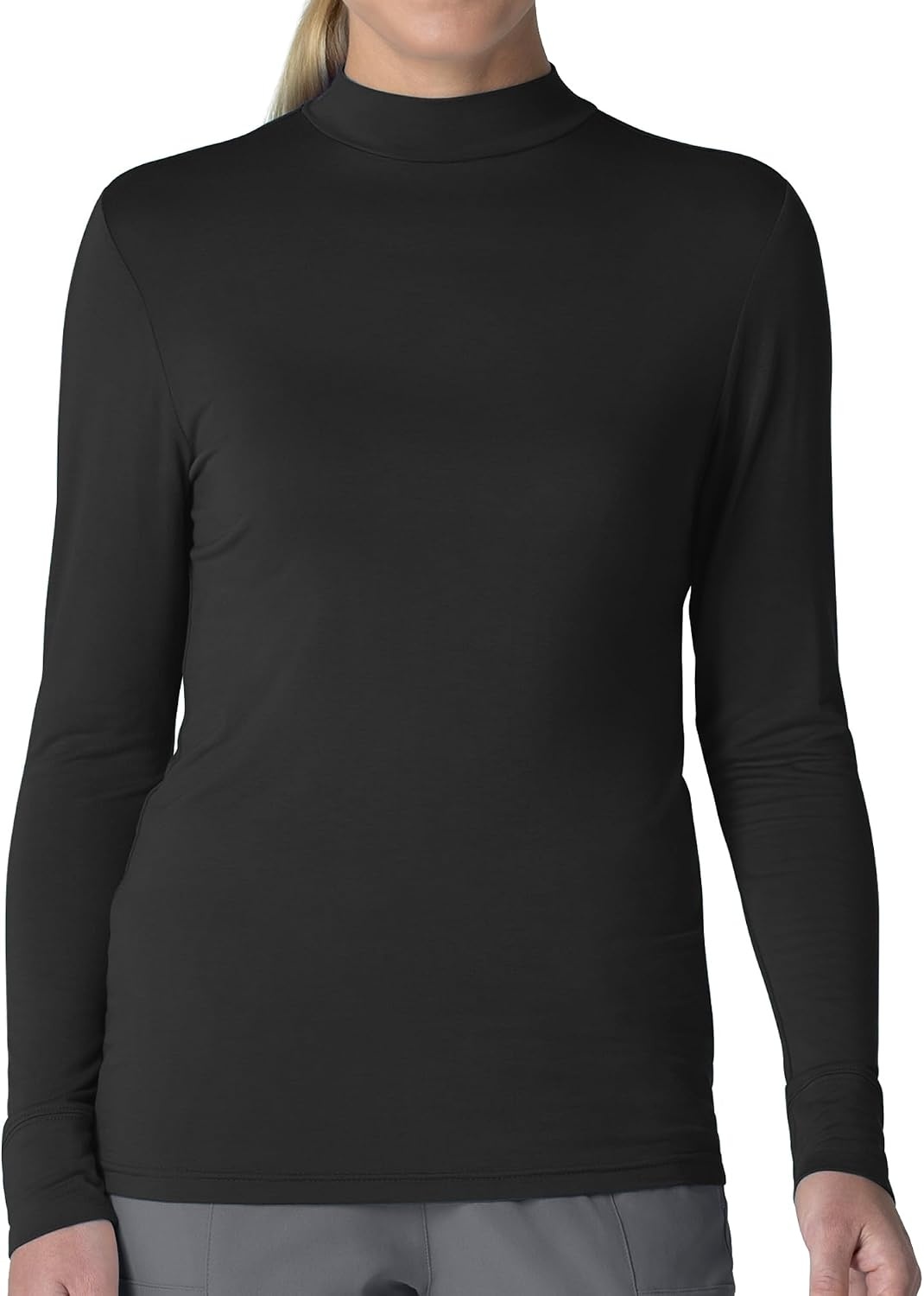Wink Layers Women’s Long Sleeve Mock Neck Silky Tee(Black)
