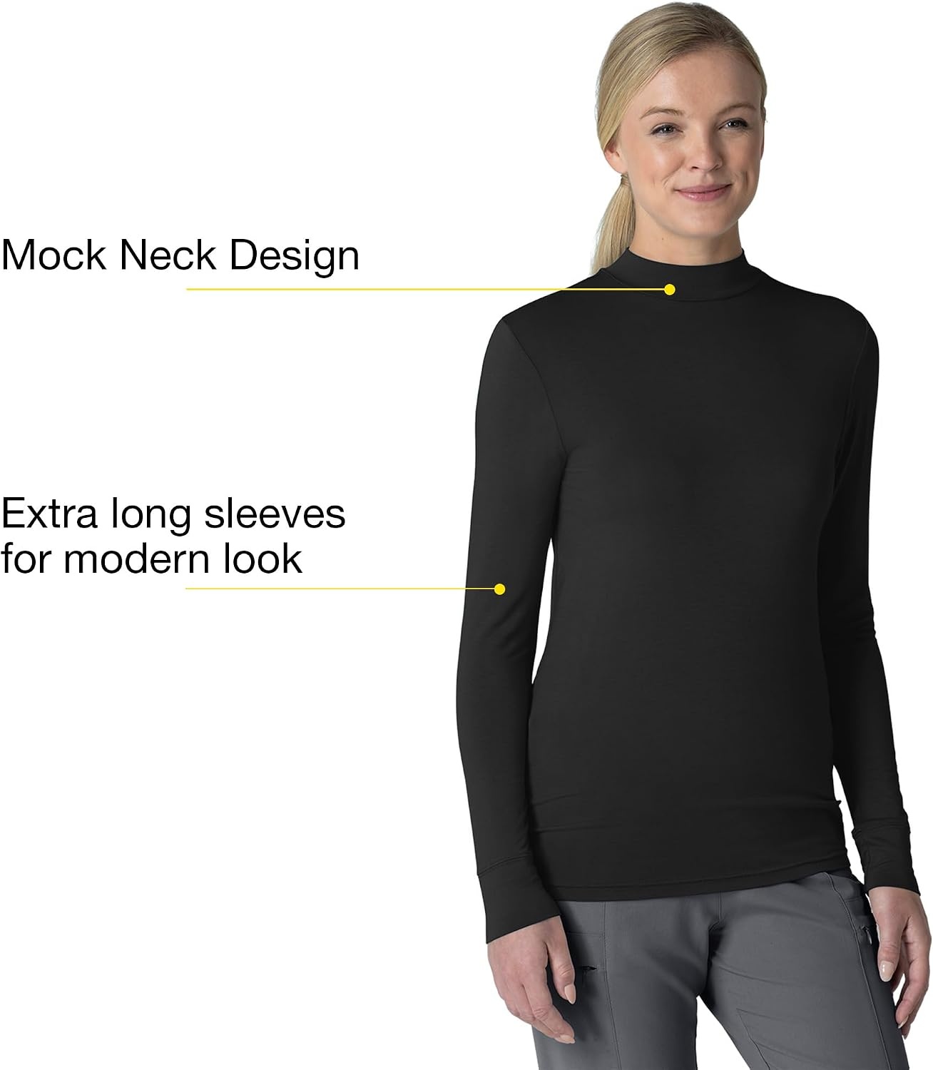 Wink Layers Women’s Long Sleeve Mock Neck Silky Tee(Black)
