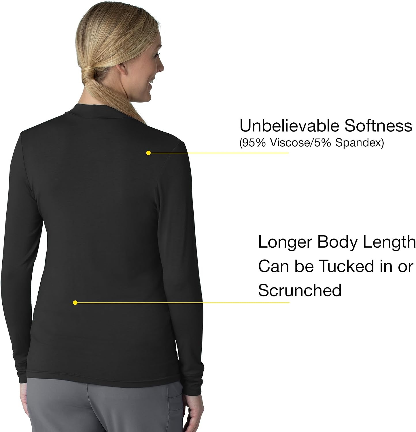 Wink Layers Women’s Long Sleeve Mock Neck Silky Tee(Black)