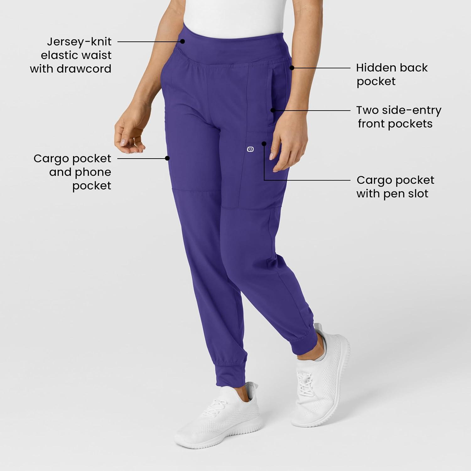 W123 Women’s Comfort Waist Cargo Jogger Scrub Pant(Grape)
