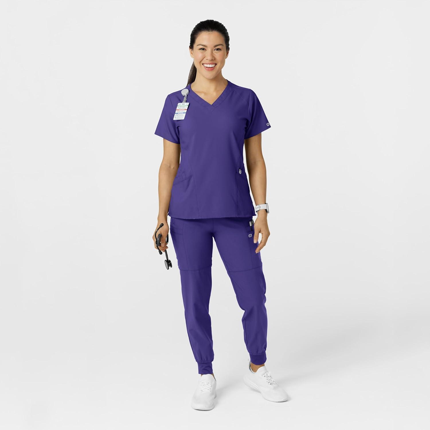 W123 Women’s Comfort Waist Cargo Jogger Scrub Pant(Grape)