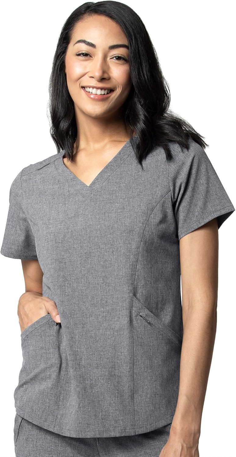 WonderWink RENEW Women’s V-Neck Top & Women’s Jogger Pant Scrub Set + Badge Reel(Grey Heather)