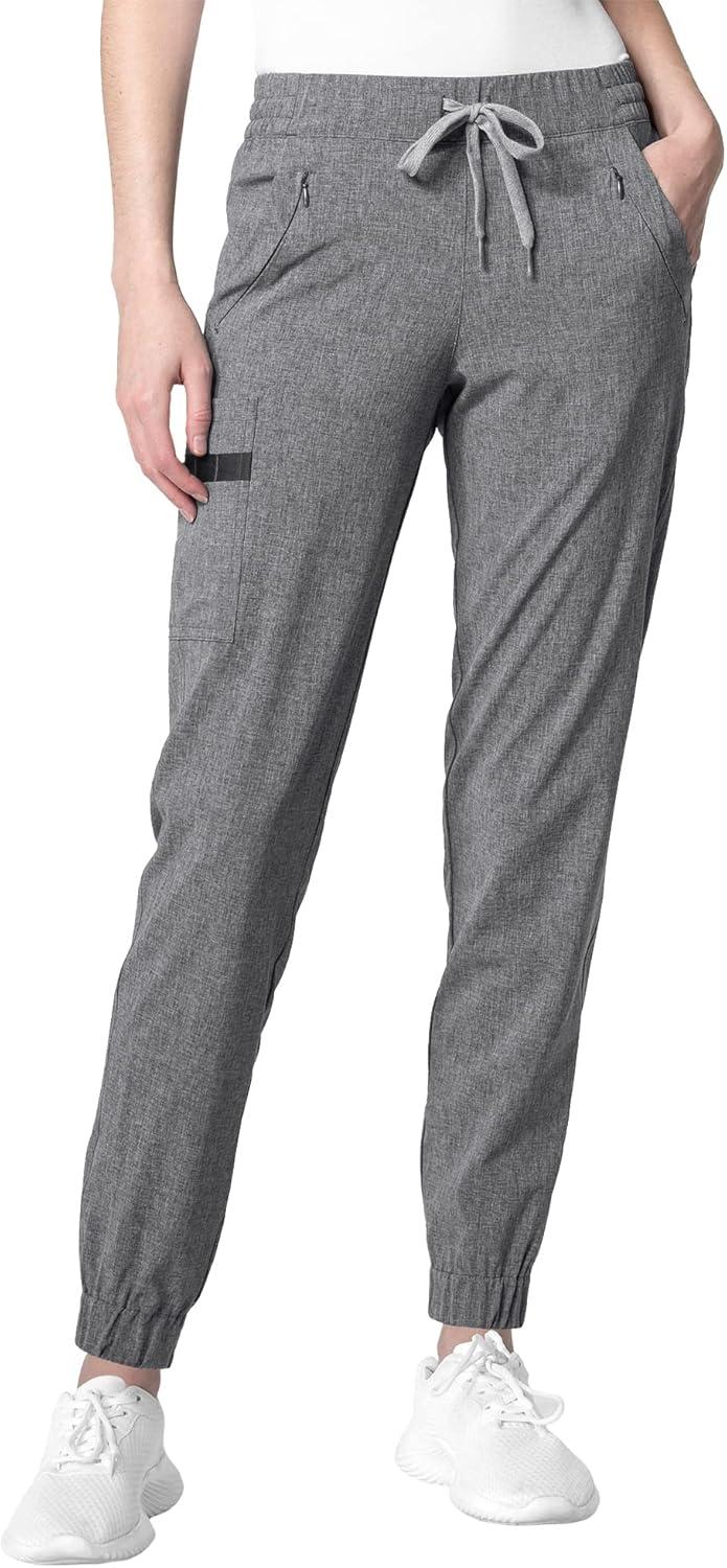 WonderWink RENEW Women’s V-Neck Top & Women’s Jogger Pant Scrub Set + Badge Reel(Grey Heather)