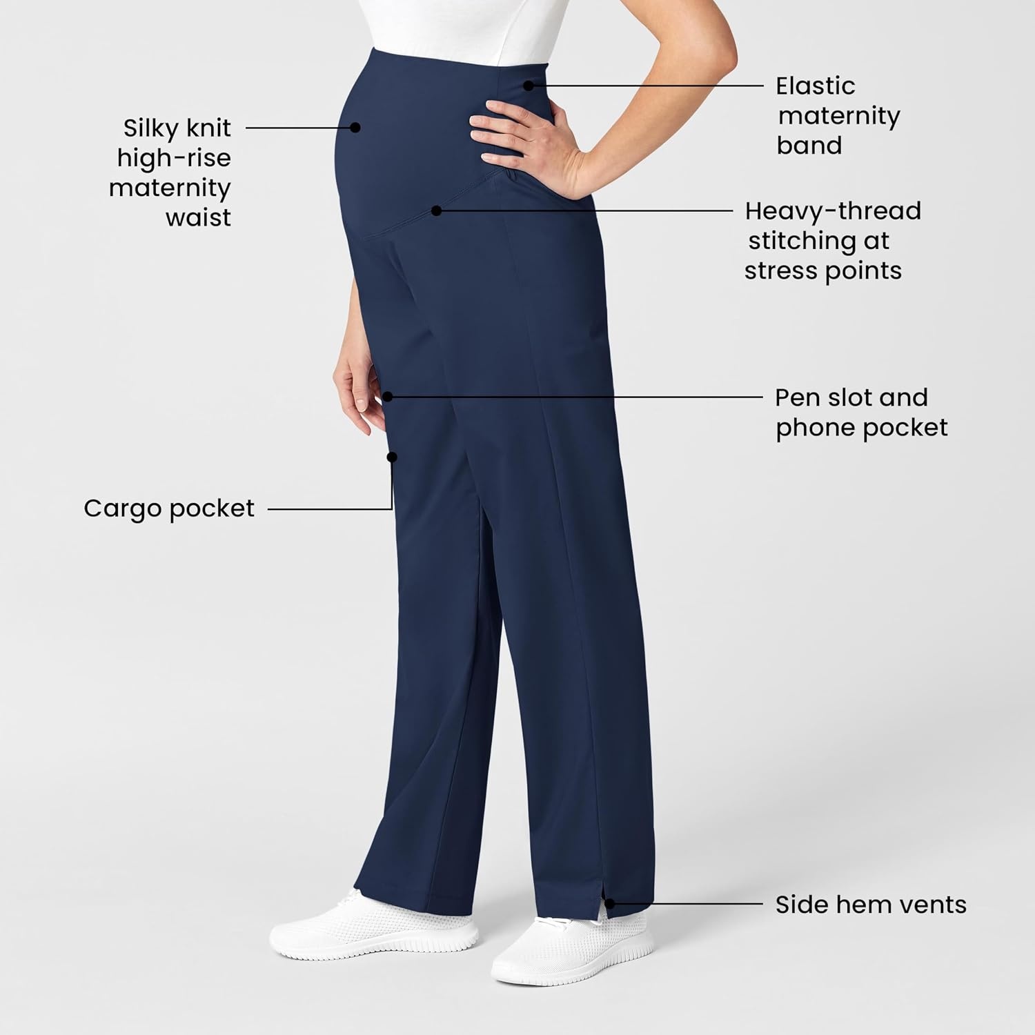WonderWink Women’s Wonderwork Scrubs for Maternity Cargo Scrub Pants(Navy)