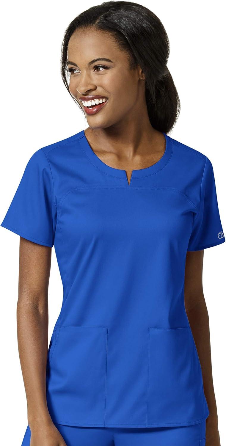 WonderWink PRO Women’s 4 Pocket Notch Neck Top & Knit Waist Cargo Pant Scrub Set + Badge Reel(Royal)
