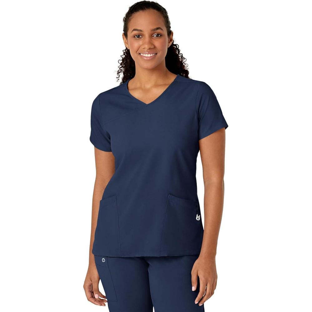 WonderWink Womens Y-Neck Wrap Top(Navy)