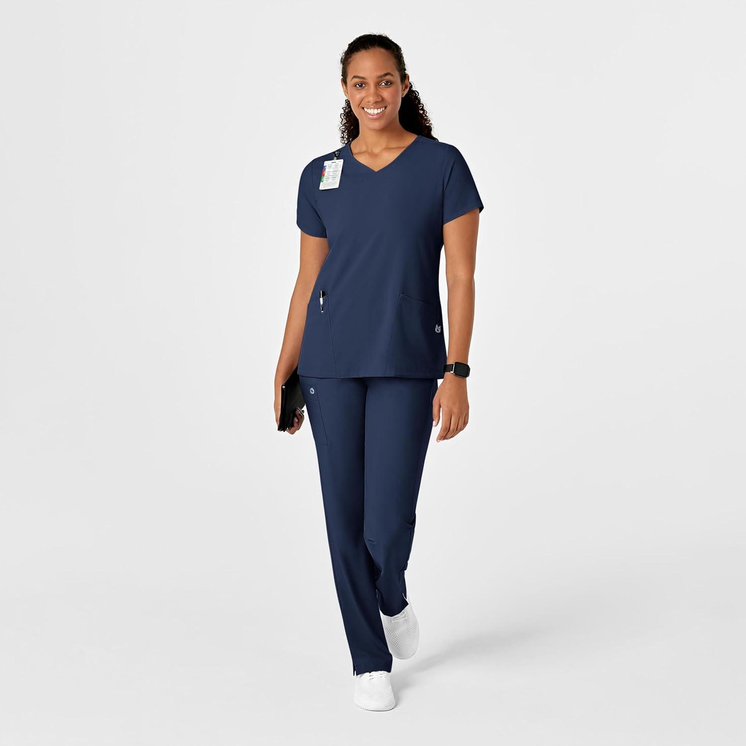 WonderWink Womens Y-Neck Wrap Top(Navy)