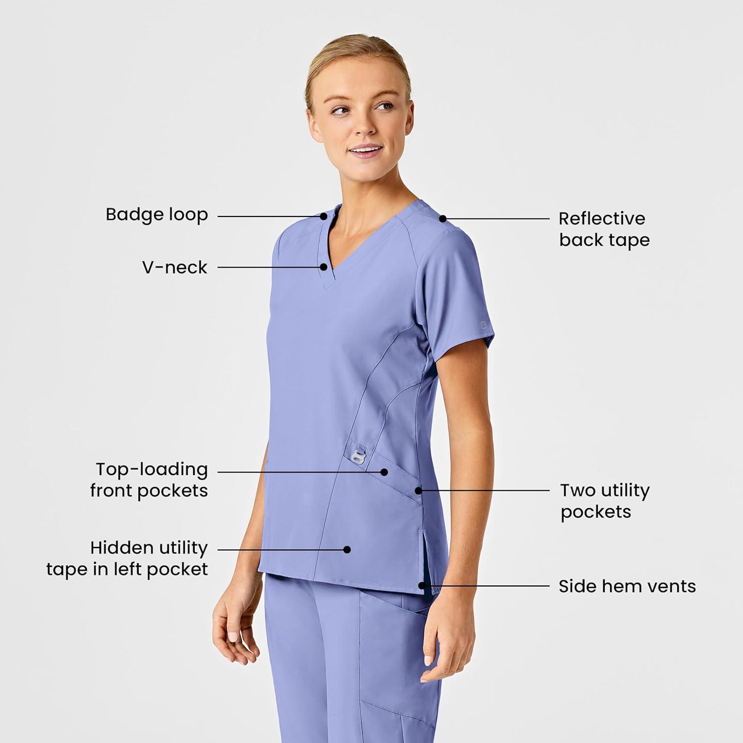 Wink Women’s Women’s Stylized V-Neck Scrub Top(Ceil Blue)