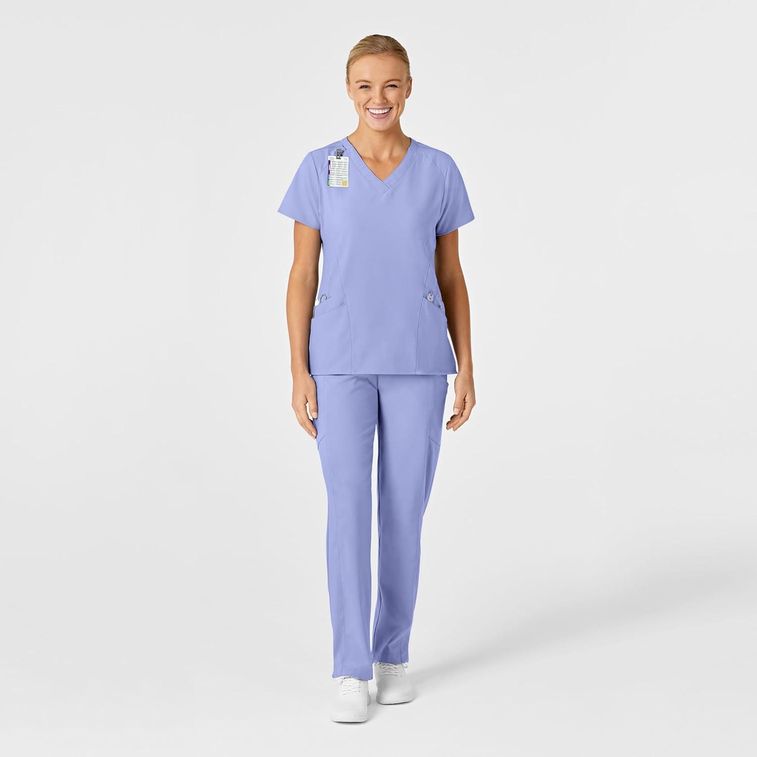Wink Women’s Women’s Stylized V-Neck Scrub Top(Ceil Blue)