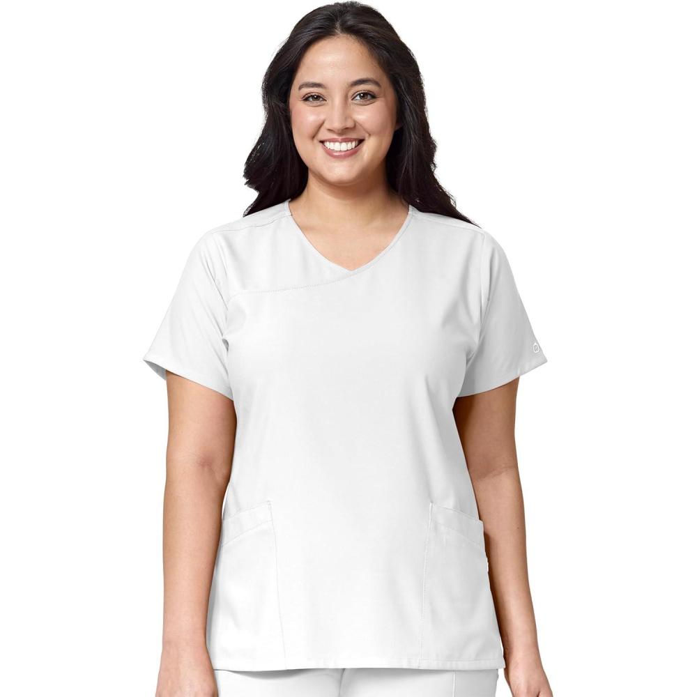 WonderWink Womens Y-Neck Wrap Top(White)