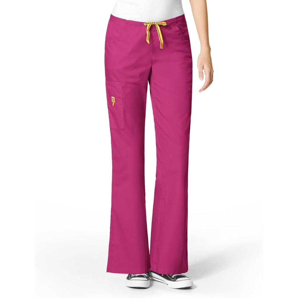WonderWink Women’s Scrubs Romeo Six-Pocket Flare Leg Pant – XS-5XL, 6 Pockets, Elastic Waistband with Convertible Drawstring(Hot Pink)