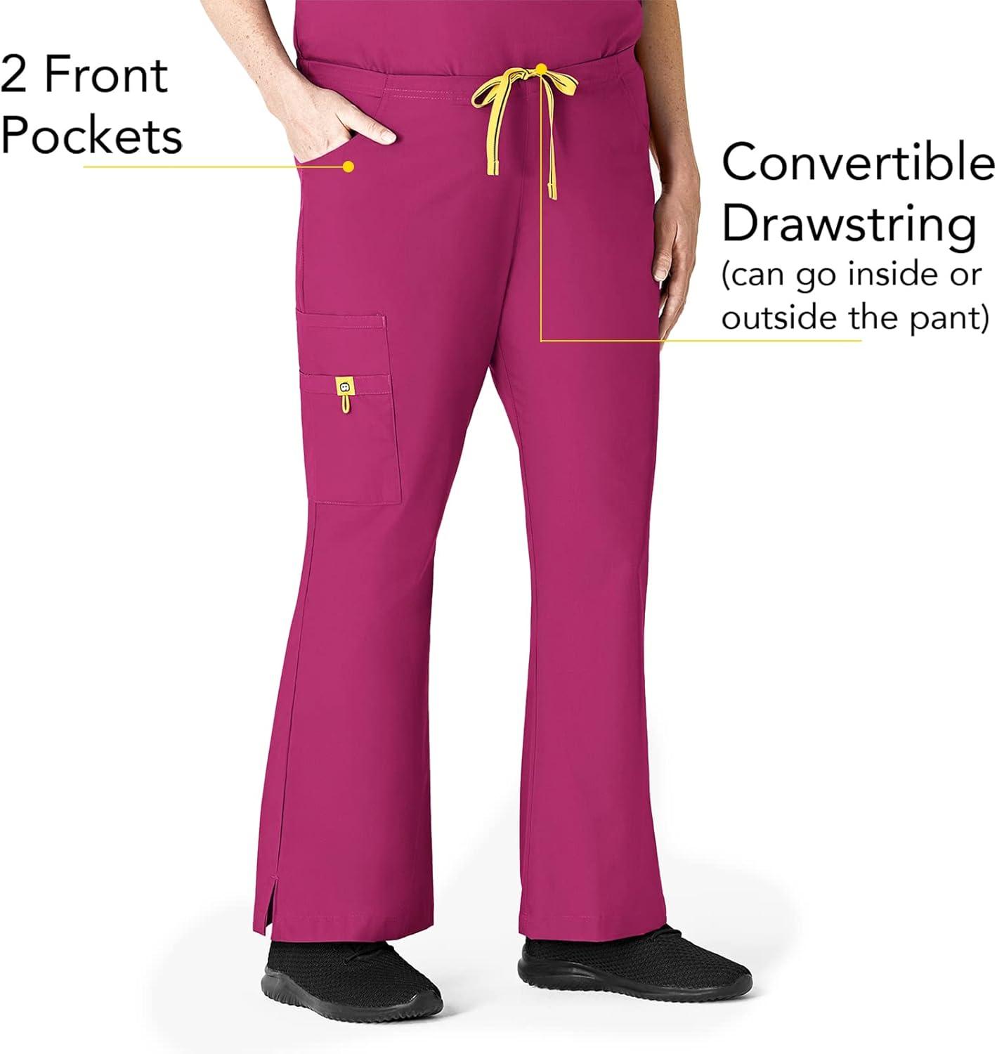 WonderWink Women’s Scrubs Romeo Six-Pocket Flare Leg Pant – XS-5XL, 6 Pockets, Elastic Waistband with Convertible Drawstring(Hot Pink)
